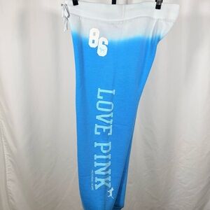 PINK Victoria's Secret Blue Ombre 'LOVE PINK' Joggers with White Waistband